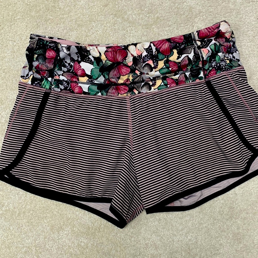 lululemon athletica Striped Floral Athletic Shorts - Black, Pink, Green